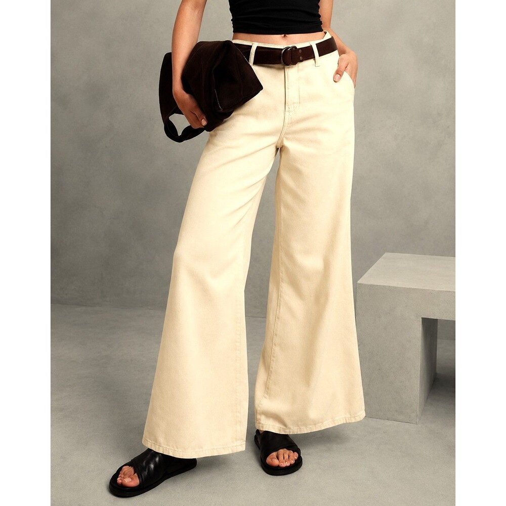 Banana Republic Wide Leg Trouser Jeans 31 Ecru Ultra High Rise Cotton Casual NEW